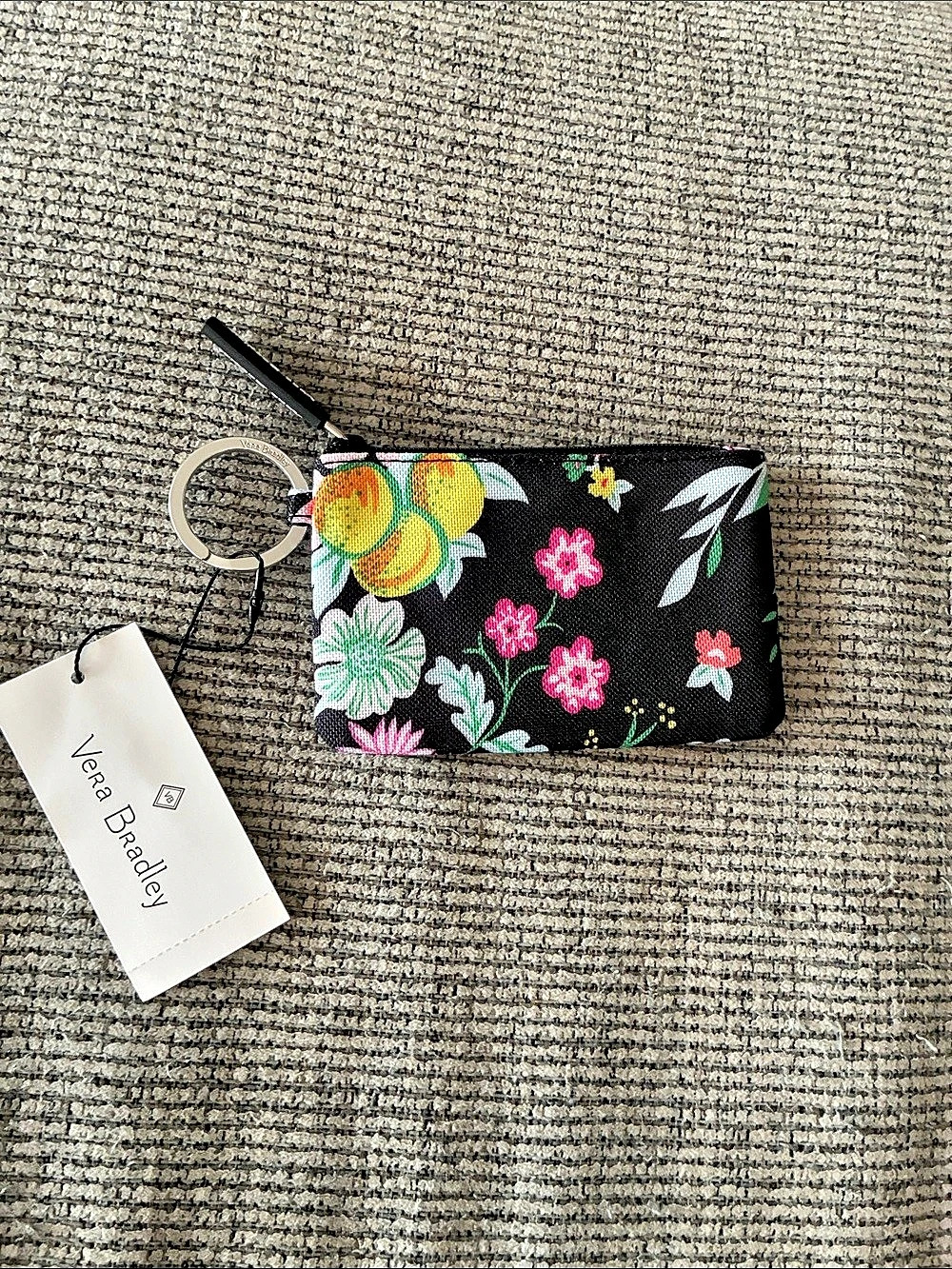 Vera Bradley Lighten Up Zip ID Case Floral Wallet Tangerine Twist NWT